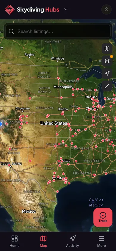 The Skydiving Hubs app directory map