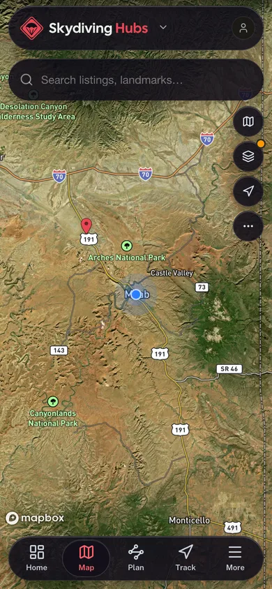 The Skydiving Hubs app directory map