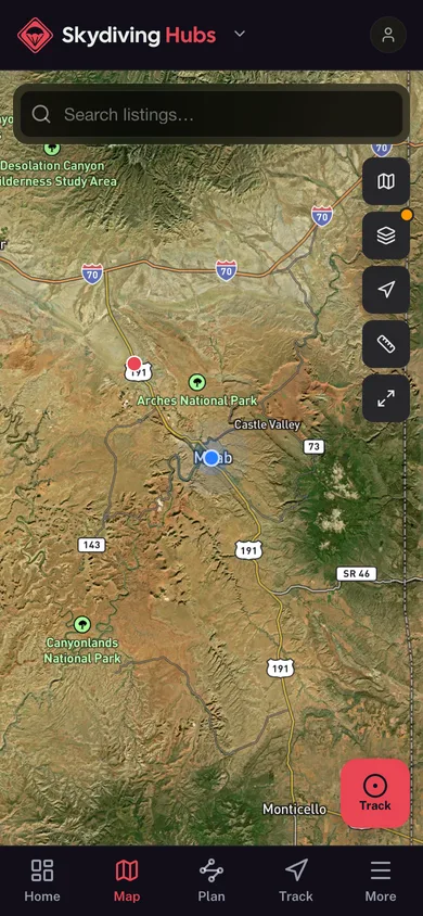 The Skydiving Hubs app directory map