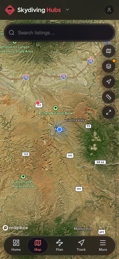 The Skydiving Hubs app directory map