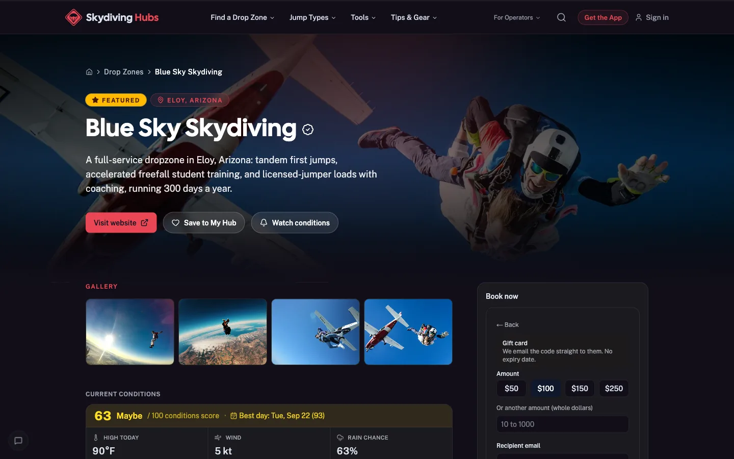 Promotions as a customer sees it on Skydiving Hubs